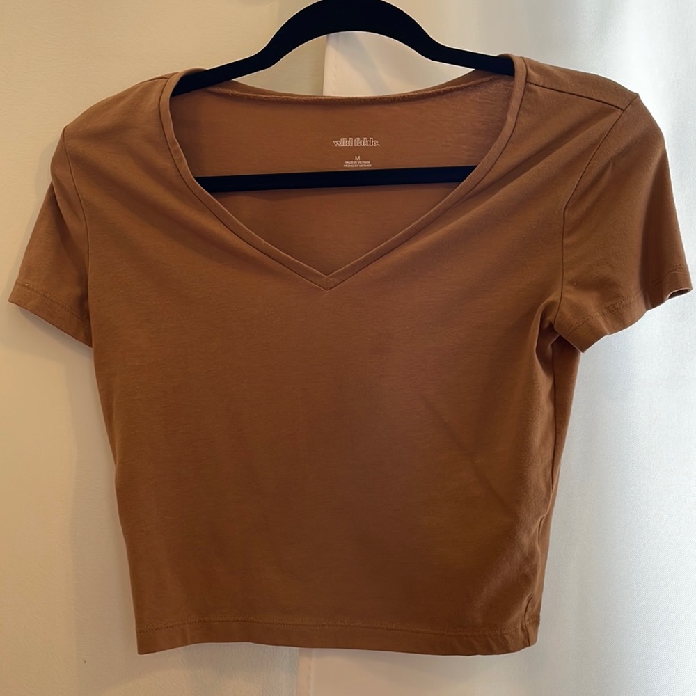 Beige v neck cropped tee